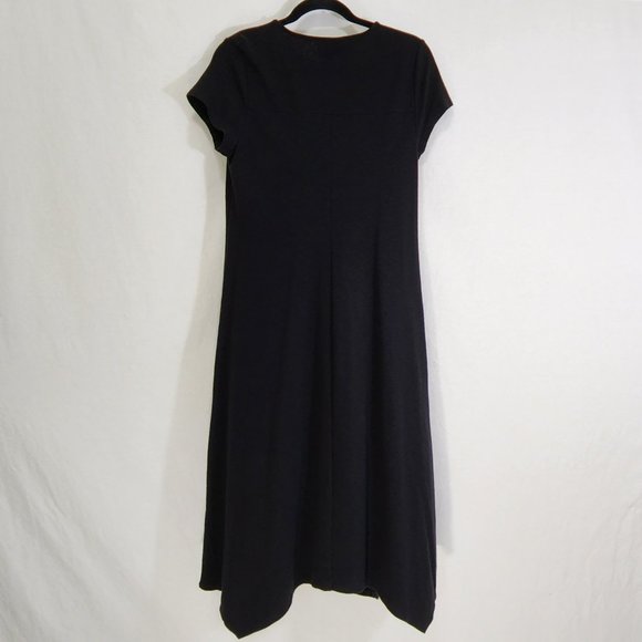CHICO'S Black Seamed Tee Mixi Dress with Asymmetrical Hem Size 1 (8/M) LIKE NEW - Picture 4 of 16